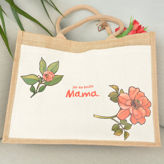 Artstickly Beschriftete Jutetasche mit Blumen als Geschenk für Damen, Mama, Mutter