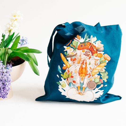 Artstickly Canvas Tasche, Beutel aus Baumwolle Kochspaß in schwarz oder blau