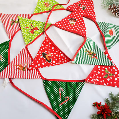 Artstickly Wimpelkette, Stoffgirlande 3 m aus Baumwolle mit Weihnachtsmotiven
