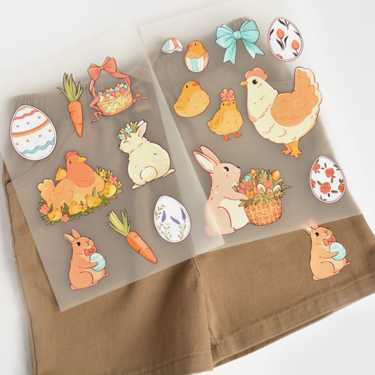 Artstickly Bügelbilder frohe Ostern, Osterhase, Ostereier, Hühner A5-Set, 2 Bögen für Kinder, Babys