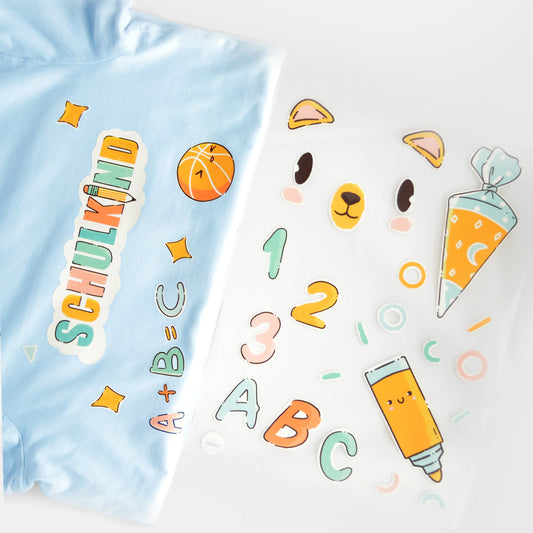 ArtStickly Bügelbilder Schule A4-Set für Kinder, Jungs, Mädchen