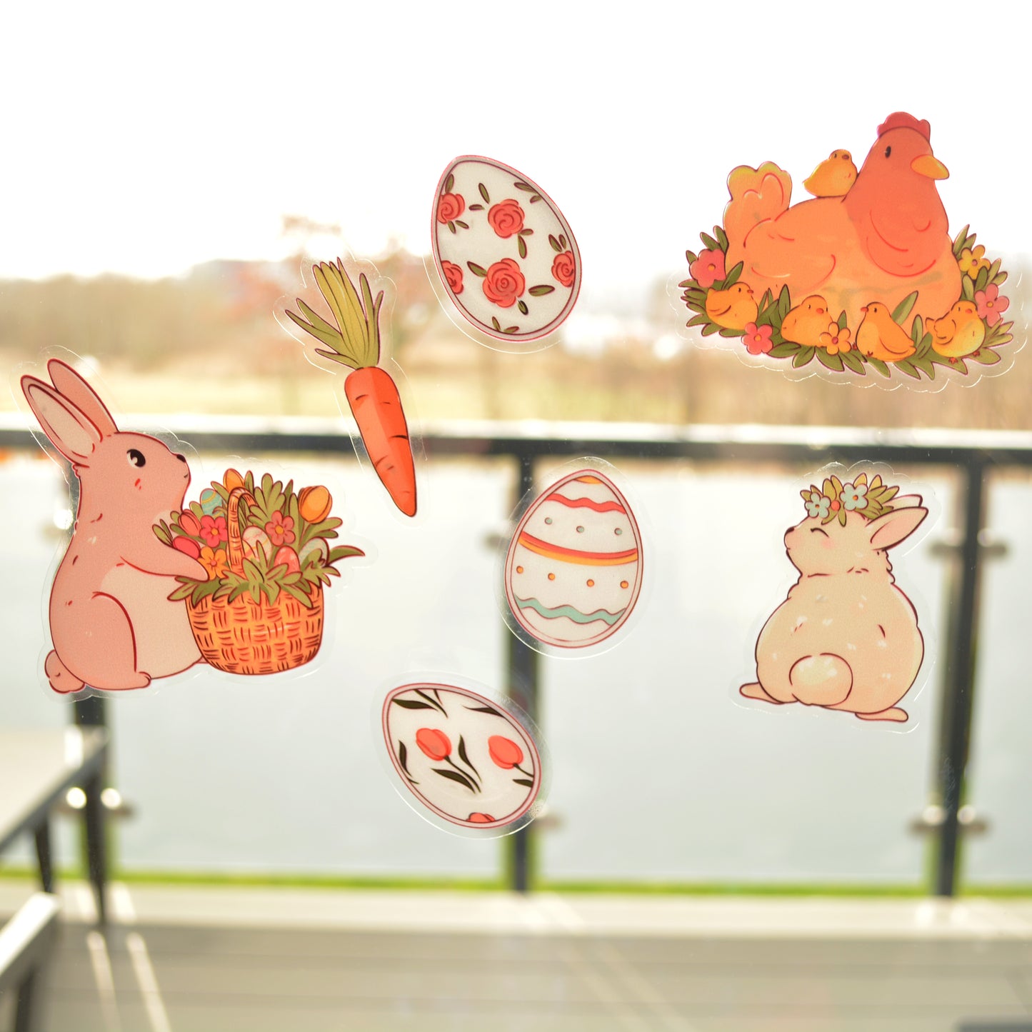 Artstickly Fensterbilder Ostern A4-Set mit Hühnern, Küken, Osterhasen, Ostereiern
