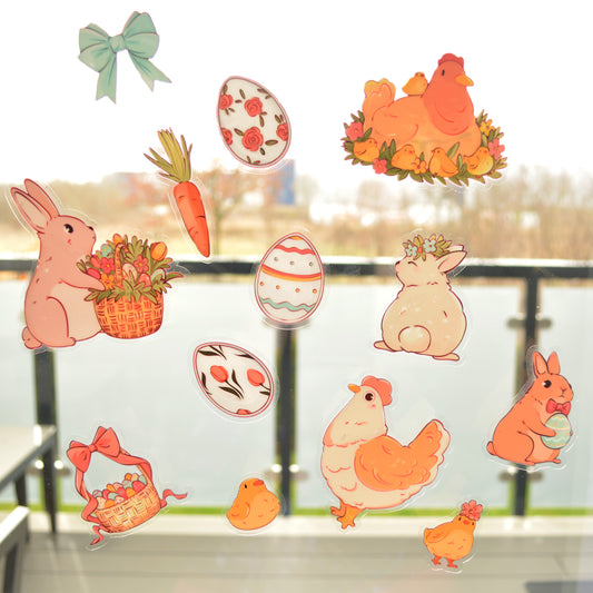 Artstickly Fensterbilder Ostern A4-Set mit Hühnern, Küken, Osterhasen, Ostereiern