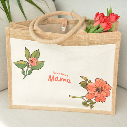 Artstickly Beschriftete Jutetasche mit Blumen als Geschenk für Damen, Mama, Mutter