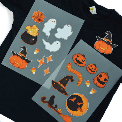 Artstickly Halloween Iron-On Patch Set for Textiles, 2 Sheets DIN A5 for Ironing | Decorate T-Shirts, Jeans, Hoodies | Large and Small Patches for Kids, Families, and Adults