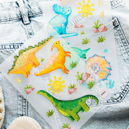 Artstickly Bügelbilder Dino A5-Set für Textilien, 2 Bögen für Kinder Babys