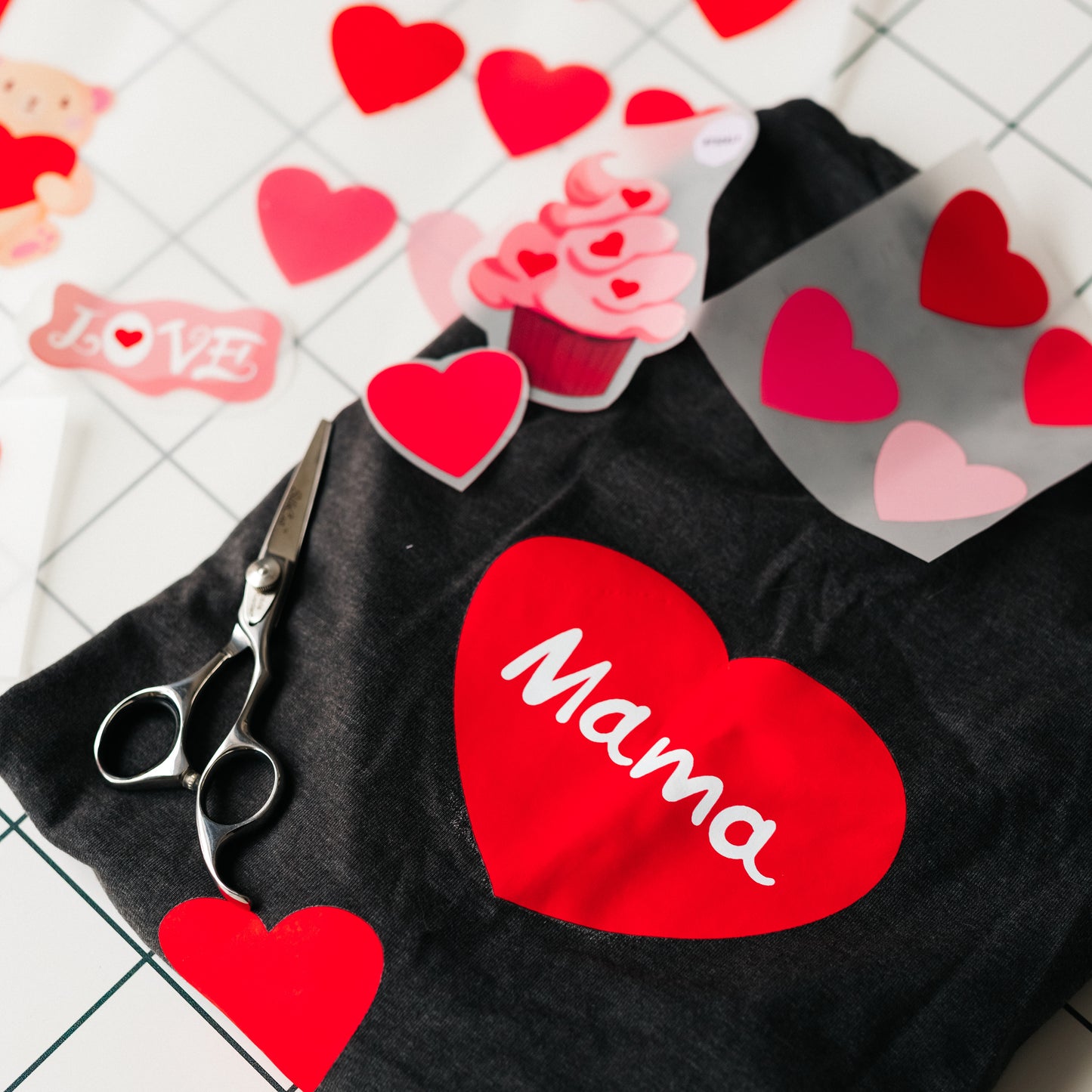 Bügelbilder Mama, Papa, Mini Herzen, A4-Set für Kinder, Erwachsene
