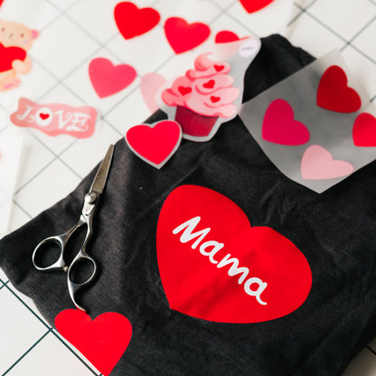 Bügelbilder Mama, Papa, Mini Herzen, A4-Set für Kinder, Erwachsene
