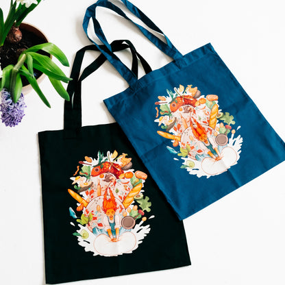 Artstickly Canvas Tasche, Beutel aus Baumwolle Kochspaß in schwarz oder blau