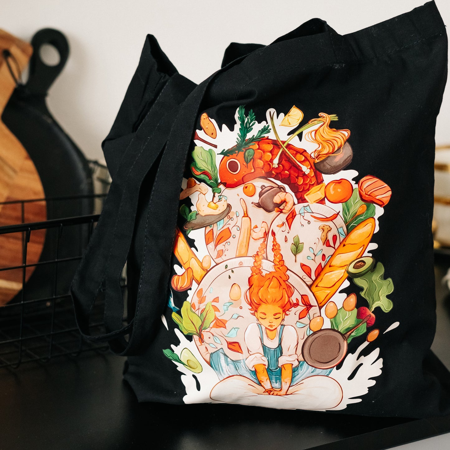 Artstickly Canvas Tasche, Beutel aus Baumwolle Kochspaß in schwarz oder blau