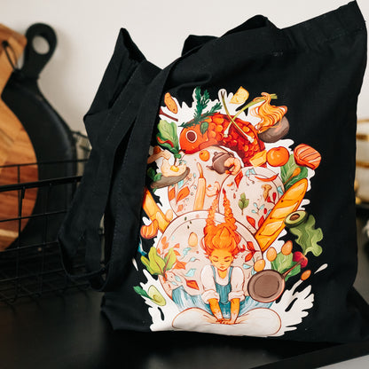 Artstickly Canvas Tasche, Beutel aus Baumwolle Kochspaß in schwarz oder blau
