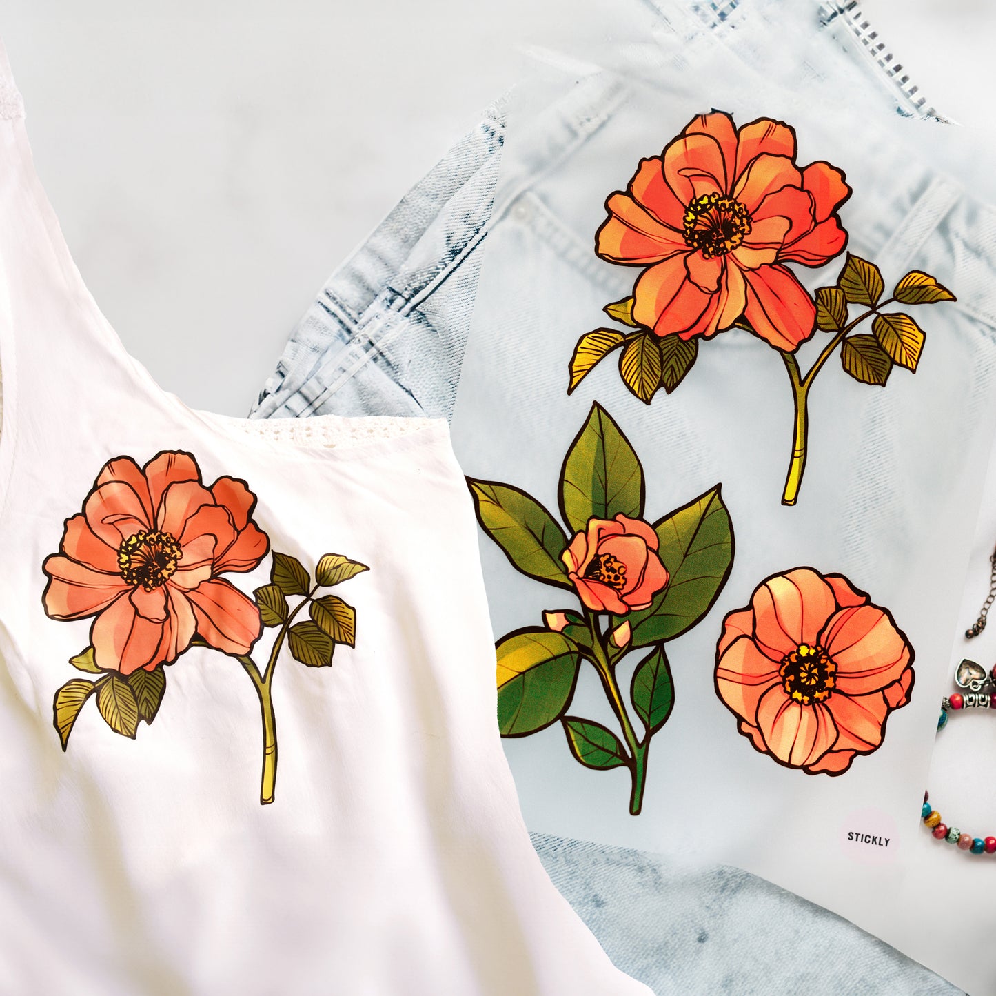 ArtStickly Iron-On Patches Flower Set, DIN A4 for Ironing | Decoration of T-shirts, hoodies, jeans | Patches large and small for children and adults