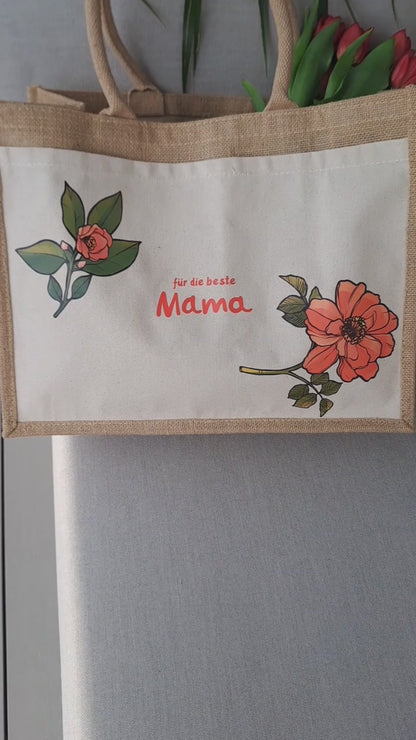 Artstickly Beschriftete Jutetasche mit Blumen als Geschenk für Damen, Mama, Mutter
